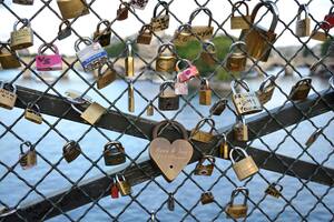 Los candados en el puente de las Artes sobre el río Sena en París, Francia, son una costumbre de parejas enamoradas. La llave se arroja al Sena para simbolizar que el amor entre ambos será eterno.