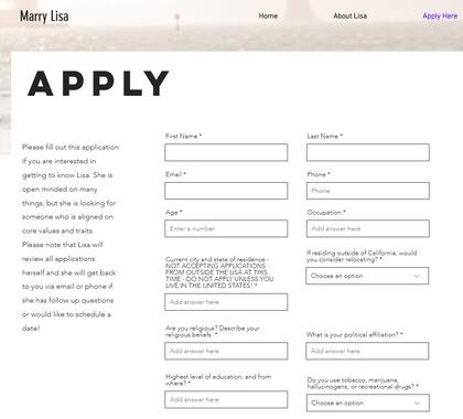 Los candidatos deberán compartir algunos datos personales y describir sus personalidades en el formulario (Marry Lisa)