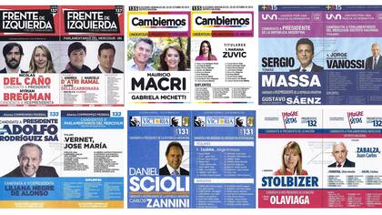 Las boletas de los candidatos que estarán en el cuarto oscuro el domingo próximo