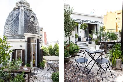 Se levantó una estructura en la terraza para la suite principal y se rehizo el domo de la cúpula. Al estilo orangerie, la terraza con piso de cemento y canto rodado se ambientó con macetones con cítricos.