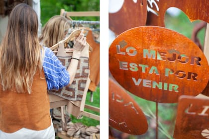 Los chalecos de chaguar y cuero de Fibras del norte, una de las estrellas de los que quieren regalar (o regalarse) un objeto de moda. A la derecha, los carteles de hierro de María Detalles Deco, de su línea deco, que también cuenta con porta espirales ideales para el verano.