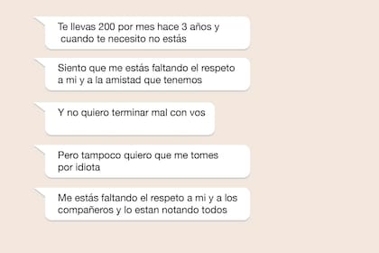 Los chats de Chocolate Rigau, donde Facundo Albini le reclama que cobra 200.000 pesos por mes y el puntero no está disponible cuando lo necesita