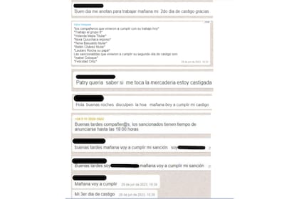 Los chats de la causa número CFP 4489/2023 que señalan un sistema de castigos, multas y contraprestaciones para acceder a planes y alimentos