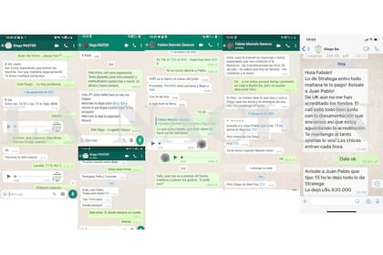 Los chats del financista Diego Pasztor y del "intermediario" Fabián Saracco, dos protagonistas clave de la trama.