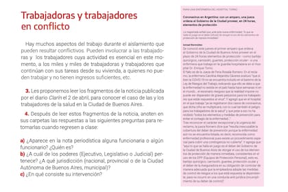 Los chicos deben leer un artículo sobre la falta de insumos en hospitales de la Ciudad de Buenos Aires como un ejemplo de "trabajadores en conflicto"