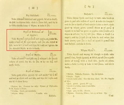 Los cocineros del Rey Ricardo II describen lo que se considera como las primeras recetas del apple pie (Captura de pantalla/Archive/La forma del Cury)