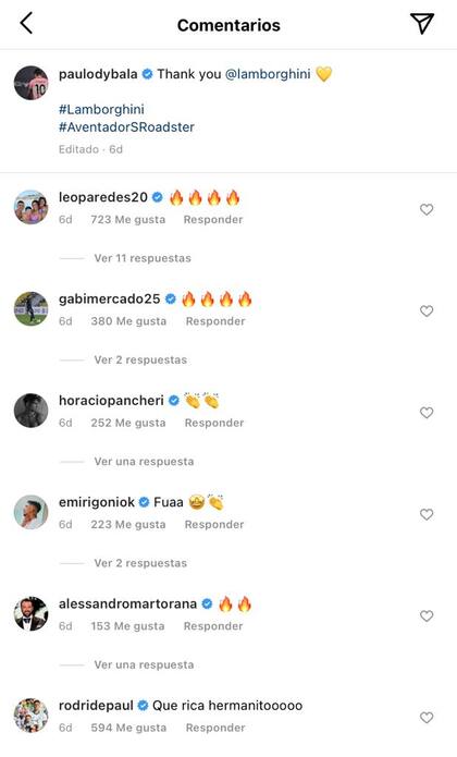Los comentarios de los amigos de Dybala