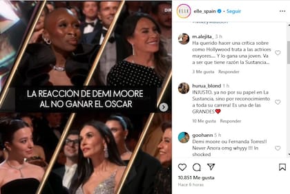 Los comentarios de los espectadores tras ver que Demi Moore no recibió el Oscar a Mejor Actriz