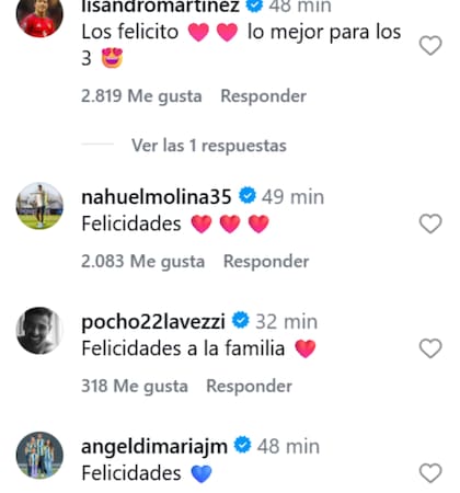 Los comentarios de los jugadores de fútbol argentino tras el nacimiento de Gia