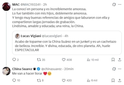 Los comentarios en X sobre el aroma de la China Suárez