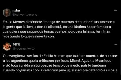Los comentarios que dejaron los s de X sobre Emilia Mernes (Foto: Captura de X)