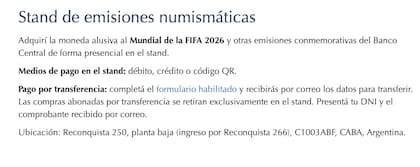 Los compradores deben retirar el producto en el stand numismático de Reconquista 250
o por la página web