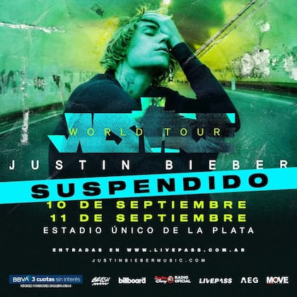 Los conciertos de la Argentina están incluidos entre los que Justin Bieber suspendió en septiembre