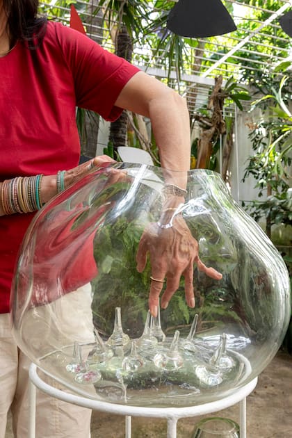 Los contenedores transparentes de Ana alteran la percepción de la luz y deforman la imagen que hay detrás.