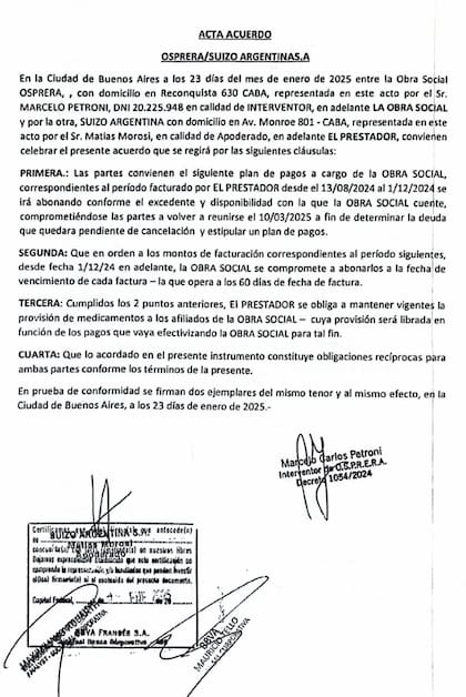 Los convenios de Osprera con la Suizo