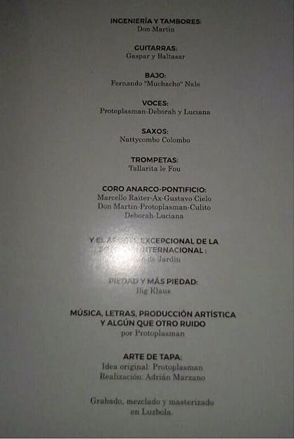 Los créditos del quinto disco solista del Indio Solari