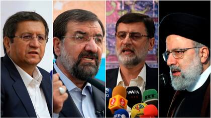 Los cuatro candidatos para la elección, de izquierda a derecha: Abdolnasser Hemmati, Mohsen Rezaei, Amir Hossein Ghazizadeh Hashemi y Ebrahim Raisi.