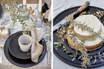 Los cubiertos metalizados o de color negro, tan de moda ahora, son perfectos para esta mesa. Aquí se usaron los clásicos, apenas con algo de brillo.