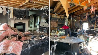 Los daños en la sala de estar y la cocina de la casa después del incendio