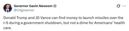 Los dardos de Newsom contra Turmp, por destinar fondos a un evento militar en medio del cierre de gobierno