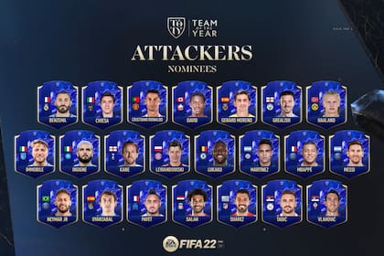 Los delanteros seleccionados para el premio del equipo del año, con los argentinos Messi y Martínez presentes entre los nominados