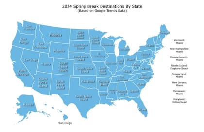 Los destinos más buscados en cada estado de EE.UU. para pasar Spring Break