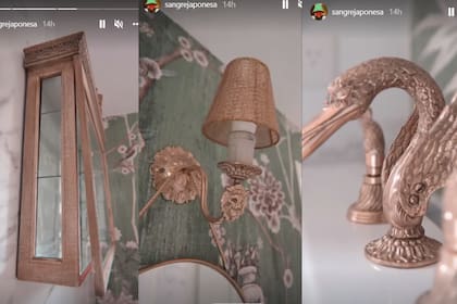 Los detalles de la grifería, iluminaciones y el botiquín del baño