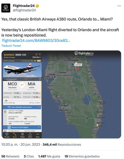Los detalles del vuelo de British Airways desviado que debía llegar a Miami