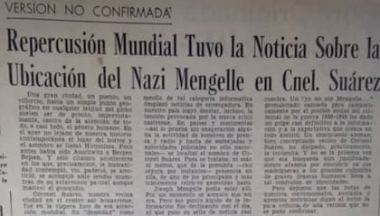 Los diarios argentinos reflejaron la supuesta detención de Mengele en Coronel Suárez