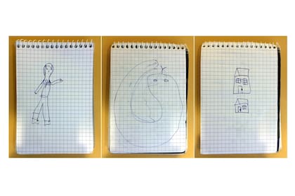 Los dibujos que hicieron los alumnos de la escuela 4575 de Las Cortaderas, en la libreta del periodista