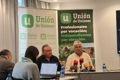 Los dirigentes de Uniones de Agricultores y Ganaderos de España durante la conferencia de prensa