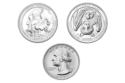 Los diseños del reverso de la serie representan a un parque nacional u otro sitio nacional para cada estado, territorio y el Distrito de Columbia de los EE. UU.
En el caso del anverso, todos tienen el mismo diseño de George Washington de John Flanagan de 1932. (coins-auctioned)