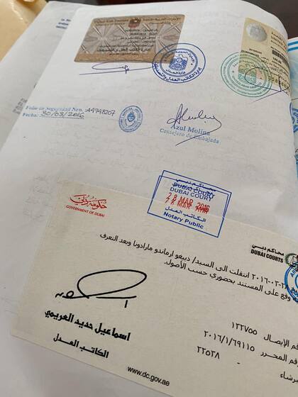 Los documentos de la revocatoria del testamento en favor de las hijas mayores de Diego Maradona