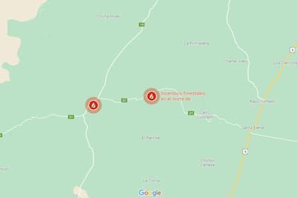 Los dos focos de incendios forestales en Córdoba