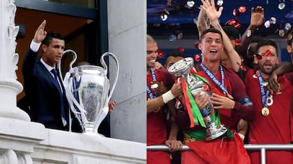 Los dos grandes festejos de Cristiano: la Champions League con Real Madrid y la Eurocopa con Portugal