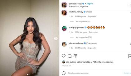 Los emojis de Eugenia la China Suárez en la publicación de Emilia Mernes desataron la ira de los seguidores de la cantante (Crédito: Captura Instagram @Emilia Mernes)