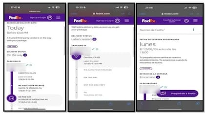 Los envíos que hizo Valentina Olguín