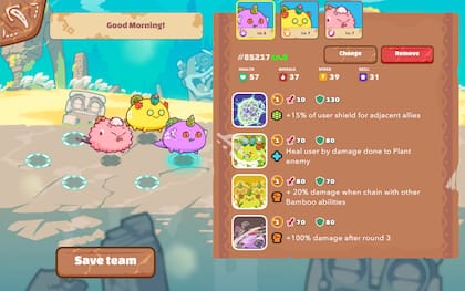 Los equipos de Axie Infinity se conforman por tres personajes