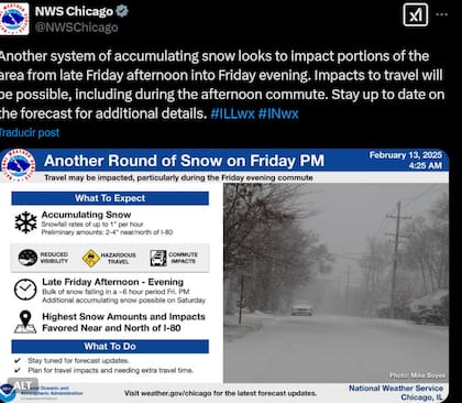 Los especialistas advierten que el viernes las condiciones volverán a ser extremas (X NWS Chicago)