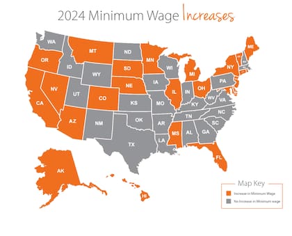 Los estados de EE.UU. en los que sube el salario mínimo en 2024