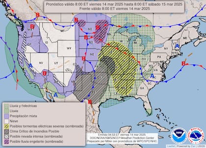 Los estados más afectados por las tormentas severas del viernes serán Missouri, Illinois y Arkansas; sin embargo, se desplazará hacia el sur y el este durante el sábado