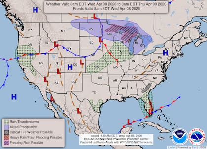 Los estados más afectados por los fuertes vientos serán Montana, Iowa, Wyoming, Kansas, Missouri, las Dakotas, Minnesota y Nebraska