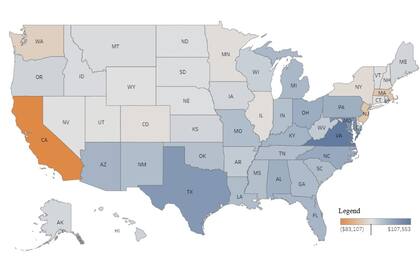 Los estados que más aportan a las arcas de la administración federal de Estados Unidos y los que más reciben de ellas