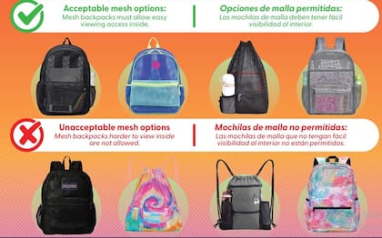 Los estudiantes no podrán decorar o colocar calcomanías en sus mochilas. Lo único permitido en las mochilas (transparentes o de malla) es el nombre del estudiante