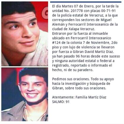 Los familiares de Gibran haban difundido este mensaje en las redes sociales