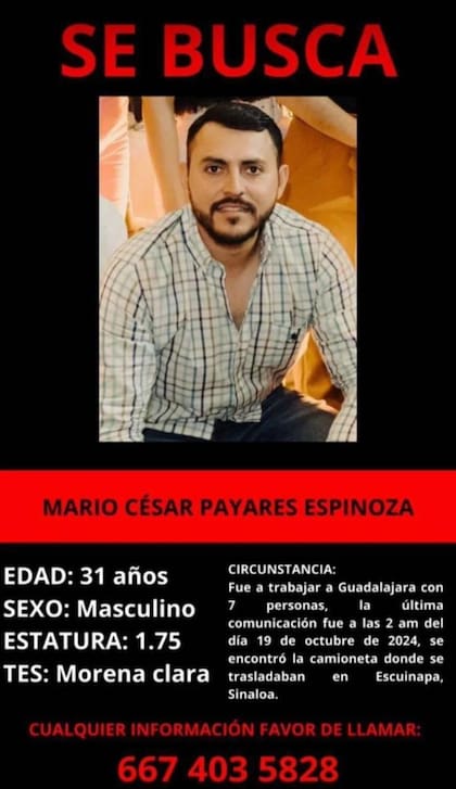 Los familiares de uno de los desaparecidos publicaron una ficha de búsqueda con detalles físicos para localizarlo