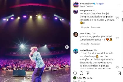 Los fans de Amadeo se manifestaron en su último posteo y le agradecieron por ambos shows