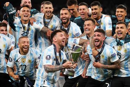 Los festejos de la selección argentina tras la obtención de la Finalissima 2022 frente a Italia