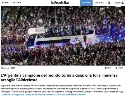Los festejos en Buenos Aires, según La Repubblica