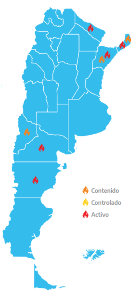 Los focos activos al día de ayer